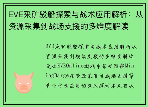 EVE采矿驳船探索与战术应用解析：从资源采集到战场支援的多维度解读