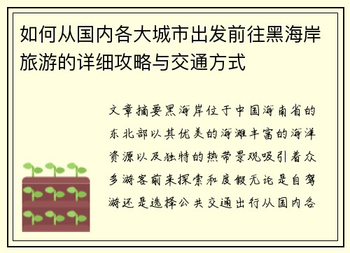 如何从国内各大城市出发前往黑海岸旅游的详细攻略与交通方式